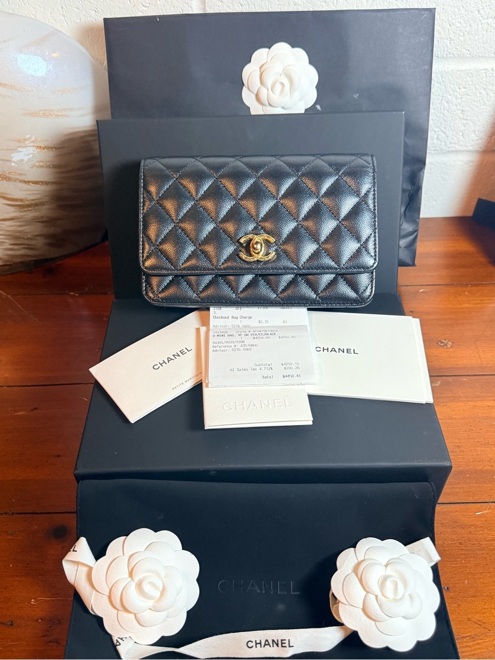 CHANEL Black Quilted Wallet with Gold CC Turn-Lock